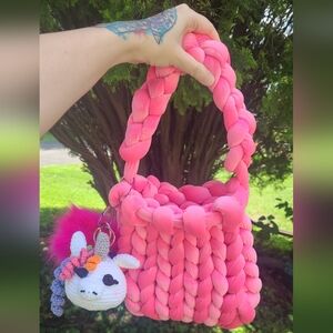 Chic Pink Braided Mini Bag with Unicorn Charm